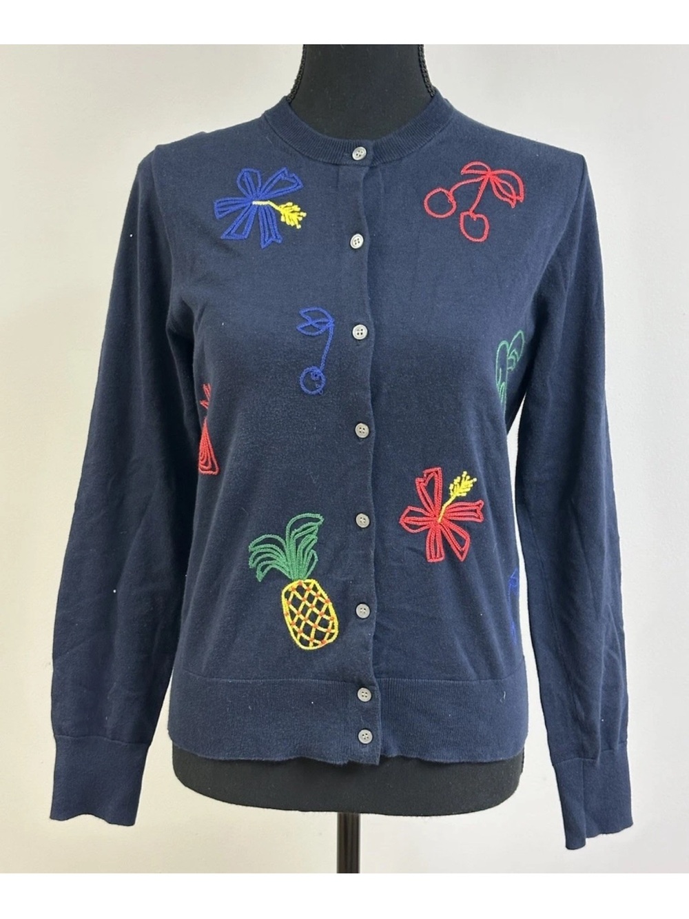 J.Crew Embroidered fruit cotton Jackie cardigan Women’s sweater Size XS